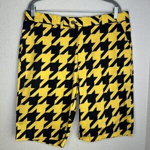 Loudmouth Golf Shorts Mens 38 Yellow Houndstooth Chino Stretch Golf 11 Inseam